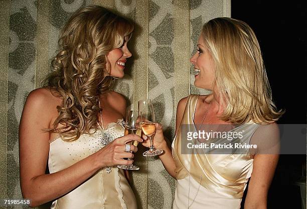 Personalities Sophie Falkiner and Samy Lukis attend the Vin De Champagne Awards at the Glass Brasserie, Sydney Hilton on September 25, 2006 in...