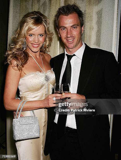 Personality Sophie Falkiner and her husband Tony Thomas attend the Vin De Champagne Awards at the Glass Brasserie, Sydney Hilton on September 25,...
