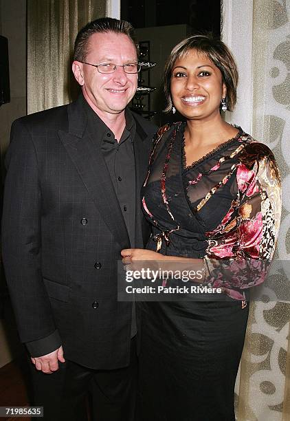 Writer/producer Mark FitzGerald and his partner TV personality Indira Naidoo attend the Vin De Champagne Awards at the Glass Brasserie, Sydney Hilton...