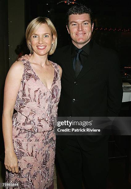 Cricketer Stuart McGill and his wife TV personality Rachel Friend attend the Vin De Champagne Awards at the Glass Brasserie, Sydney Hilton on...