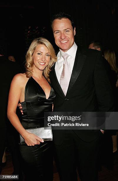 Show host Ed Phillips and his girlfriend TV weather presenter Jaynie Seal attend the Vin De Champagne Awards at the Glass Brasserie, Sydney Hilton on...