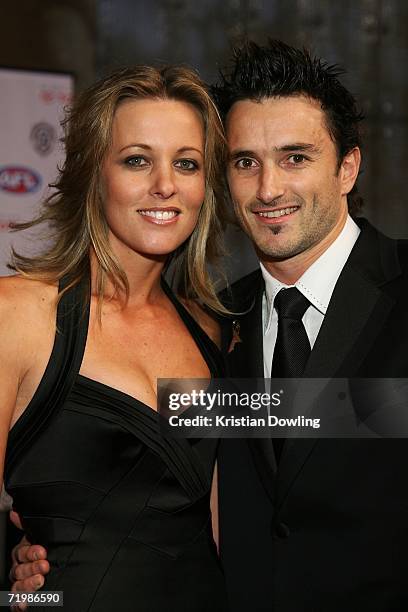 Ben Dixon of the Hawthorn Hawks and partner Kristie Newton arrive for the 2006 AFL Brownlow Medal Dinner at Crown Casino September 25, 2006 in...