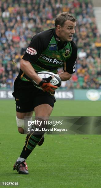 Robbie Kydd of Northampton charges forward during the Guinness Premiership match between Northampton Saints and Bath at Franklin's Gardens on...