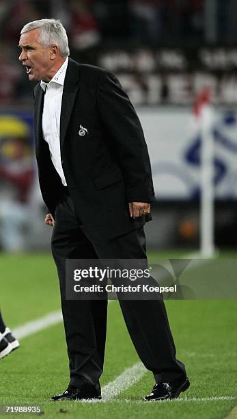 Head coach Hanspeter Latour of Cologne shouts to his team during the Second Bundesliga match between 1.FC Cologne and Rot Weiss Essen at the...