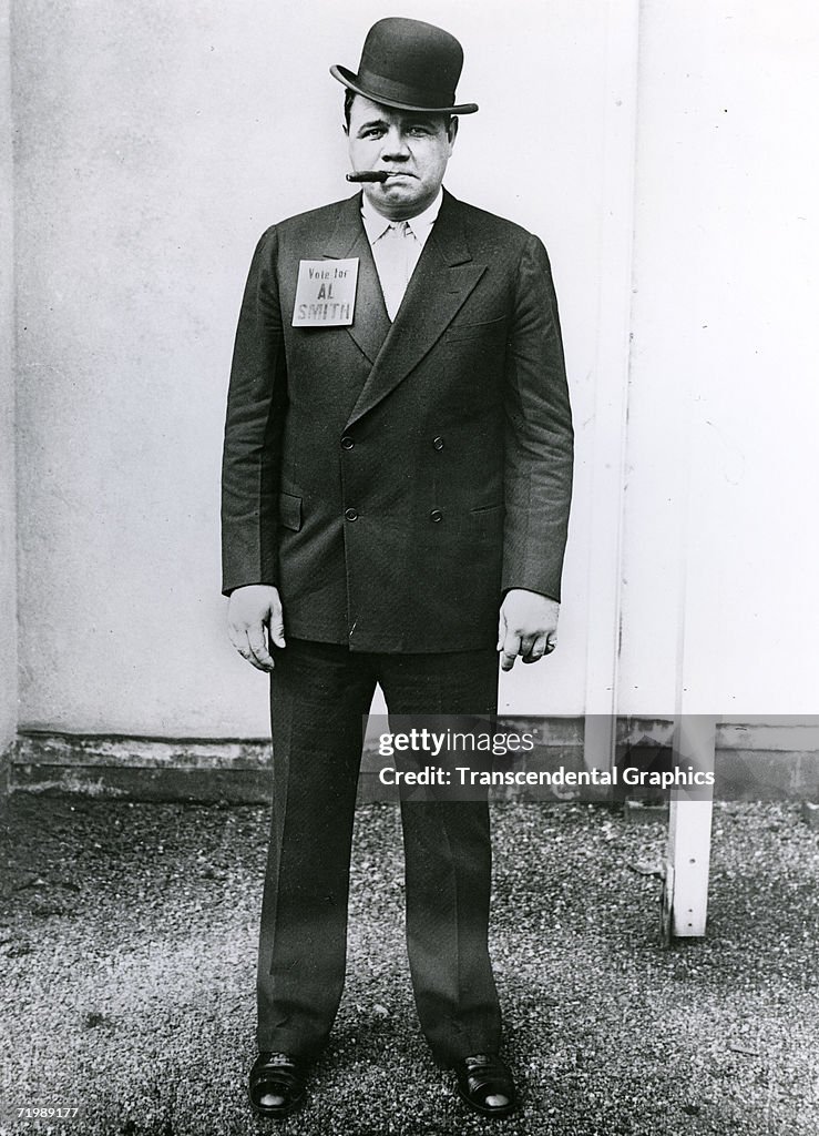 Babe Ruth's Hat Babe Ruth, New York Yankees outfielder, wears a derby hat and an Al ...