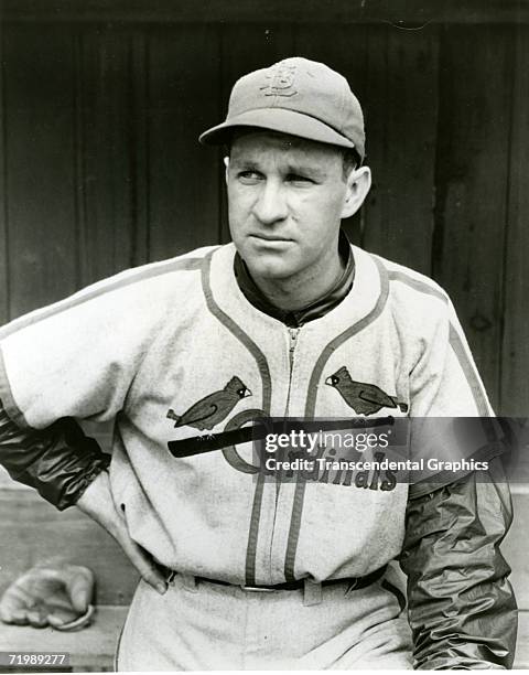 Enos Slaughter, outfielder for the St. Louis Cardinals, poses for a portrait in Sportsmans Park in 1940.