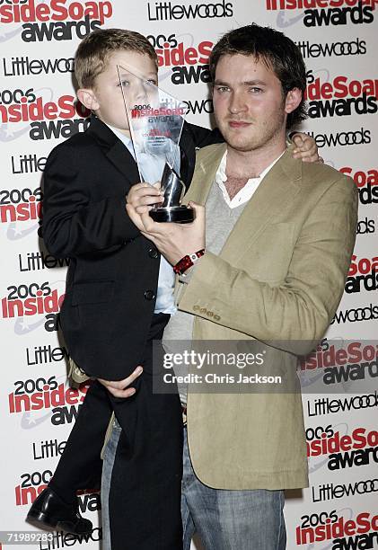 Matt Littler and Ellis Hollins pose with Ellis's Awards for Best Young Actor at the Inside Soap Awards at Floridita on September 25, 2006 in London,...