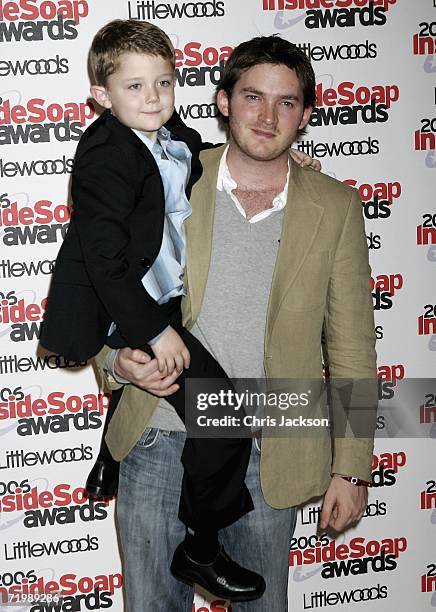 Actors Matt Littler and Ellis Hollins pose with Ellis's Awards for Best Young Actor at the Inside Soap Awards at Floridita on September 25, 2006 in...