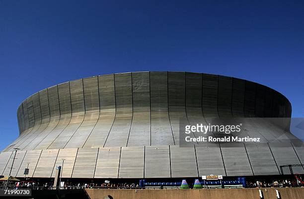An exterior view of the newly refurbished Superdome prior to the Monday Night Football game between the Atlanta Falcons and the New Orleans Saints on...