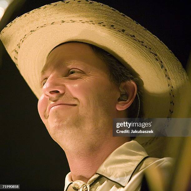 Drummer and comedian Olli Dittrich of the German country band "Texas Lightning" performs live during a concert at the Columbiahalle September 25,...