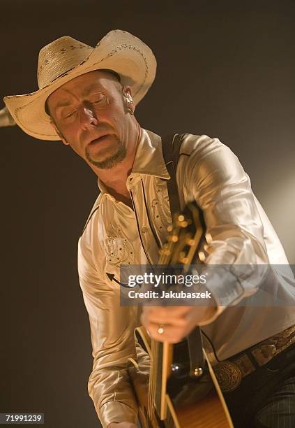 Guitarist Jon Flemming Olsen of the German country band "Texas Lightning" performs live during a concert at the Columbiahalle September 25, 2006 in...