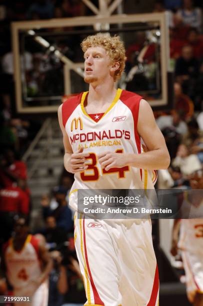 Chase Budinger of the West looks on against the East during the 2006 McDonald's All American High School Basketball game at Cox Arena on March 29,...