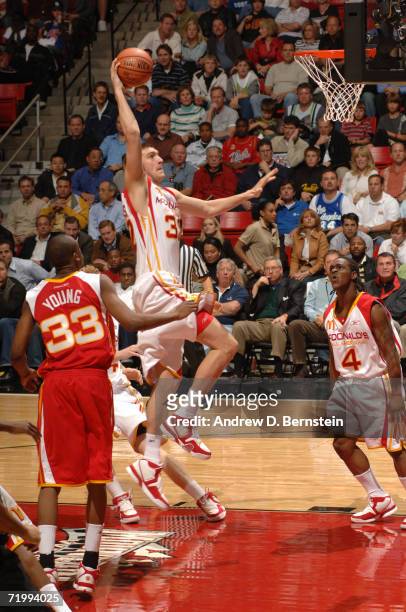 Spencer Hawes of the West goes to dunk against the East during the 2006 McDonald's All American High School Basketball game at Cox Arena on March 29,...