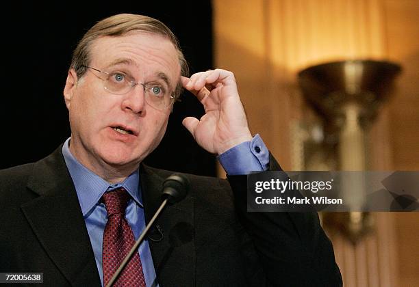 Microsoft co-founder Paul G. Allen speaks about the completion of the Allen Brain Atlas during a news conference on Capitol Hill September 26, 2006...