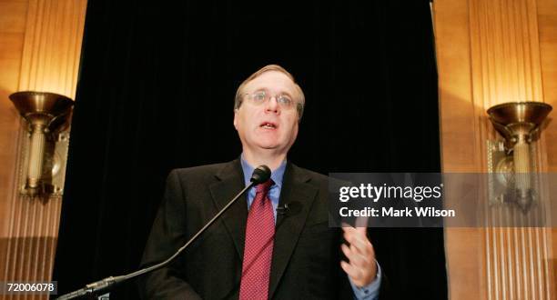 Microsoft co-founder Paul G. Allen speaks about the completion of the Allen Brain Atlas during a news conference on Capitol Hill September 26, 2006...