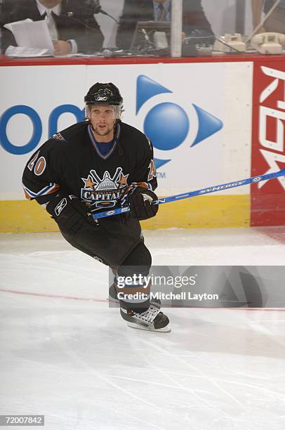 Richard Zednick of the Washington Capitals skates during warm-ups before the preseason game against the Tampa Bay Lightning at the Verizon Center on...