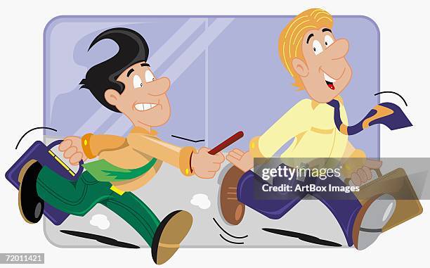 businessman passing a baton to his colleague in a relay race - sprint phone stock illustrations