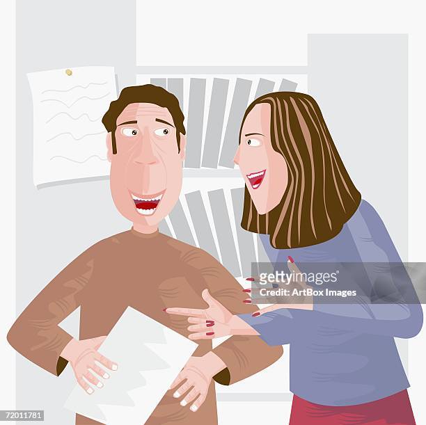 businessman and a businesswoman gossiping in the office - box office stock illustrations stock illustrations