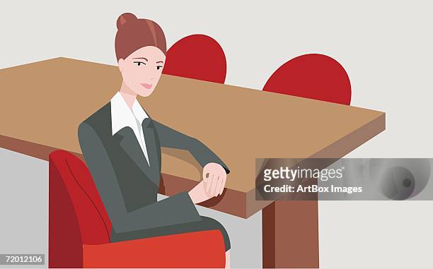 portrait of a businesswoman sitting on an office chair - box office stock illustrations stock illustrations
