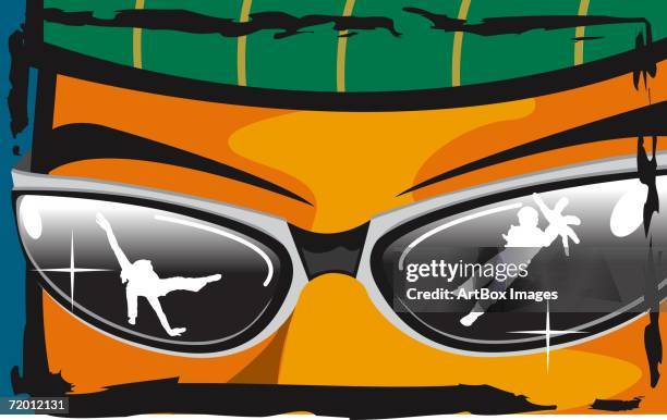 two people breakdancing in a person's sunglasses - breakdancing stock illustrations