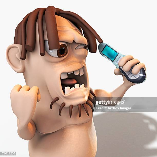 close-up of a man holding a mobile phone - man looking inside mouth illustrated stock illustrations