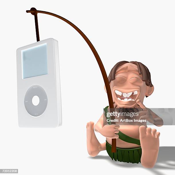 mp3 player hanging from a stick held by a man - dreadlocks stock illustrations