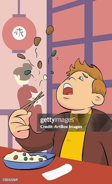 close-up of a young man holding chopsticks - man looking inside mouth illustrated stock illustrations