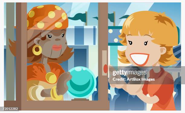 close-up of a girl standing near a fortune teller - earring closeup stock illustrations