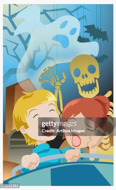 illustrations, cliparts, dessins animés et icônes de close-up of a girl and a boy in an amusement park - enfant toboggan