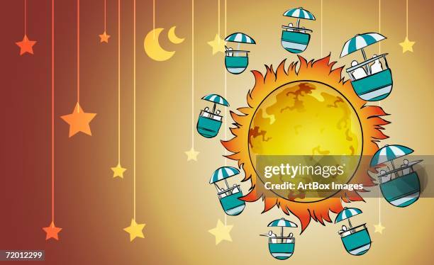 amusement park ride on the sun - rollercoaster loop stock illustrations