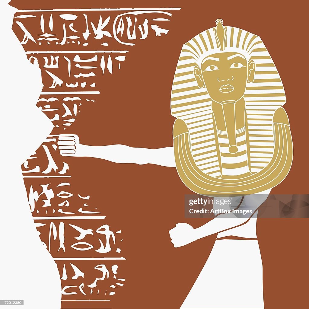 Person wearing a mask of Tutankhamen