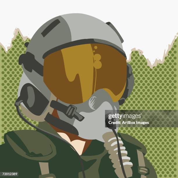 close-up of a pilot wearing a helmet - oxygen mask stock illustrations