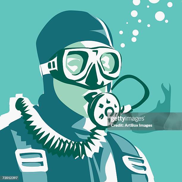 close-up of a man wearing a scuba mask in the sea - scuba mask点のイラスト素材／クリップアート素材／マンガ素材／アイコン素材