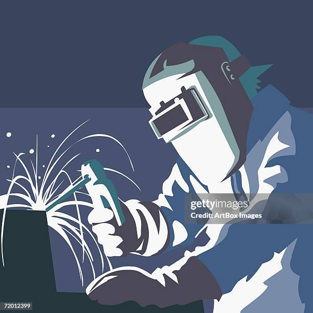 close-up of a welder welding - welder stock illustrations