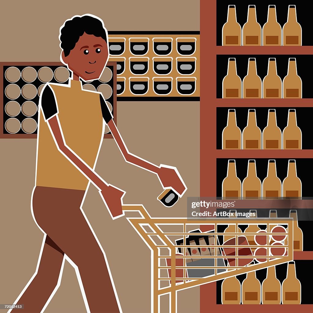 Side profile of a young woman shopping in a supermarket