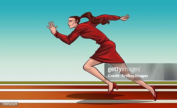 55点の女性 スーツ 走る 横イラスト素材 Getty Images