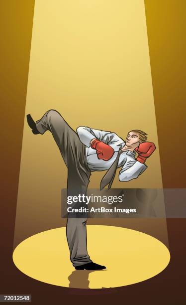 businessman practicing kickboxing - kickboxing stock illustrations