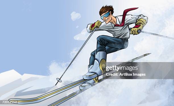 businessman skiing down hill - ski boot stock illustrations