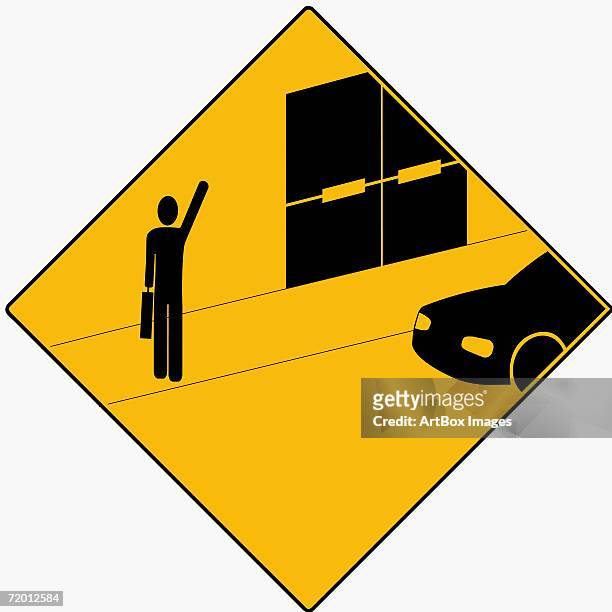 stockillustraties, clipart, cartoons en iconen met businessman standing on the road and hailing a taxi - taxista