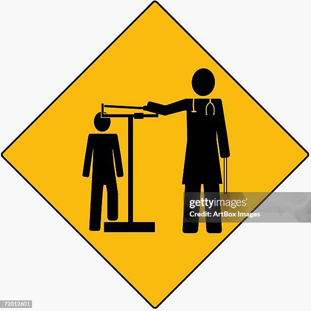 silhouette of a doctor measuring the height of a patient - height chart stock illustrations