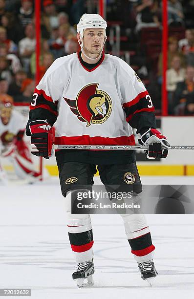 Jamie Allison of the Ottawa Senators skates against the Philadelphia Flyers during their NHL preseason game at the Wachovia Center on September 23,...