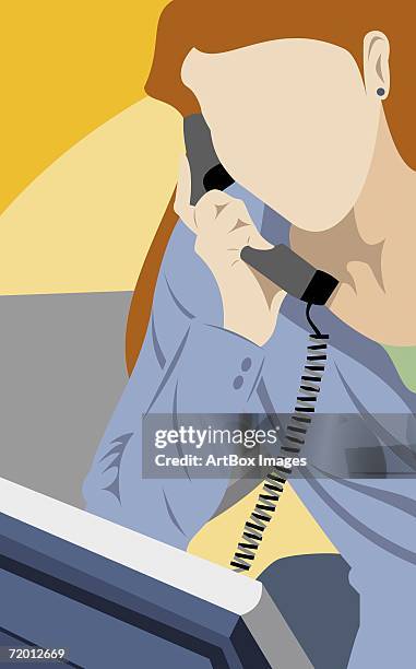 close-up of a businesswoman talking on the telephone - phone receiver stock illustrations