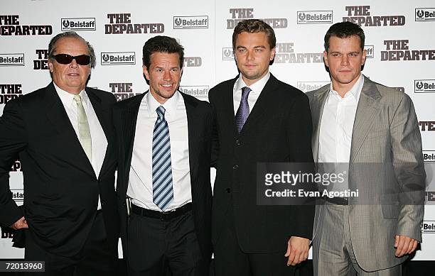 Actors Jack Nicholson, Mark Wahlberg, Leonardo DiCaprio and Matt Damon attend the Warner Bros. Pictures premiere of "The Departed" at the Ziegfeld...