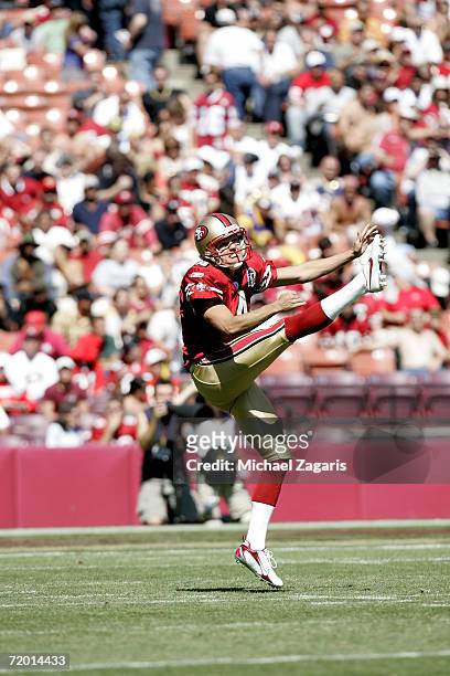 Andy Lee of the San Francisco 49ers punts during the game against the St. Louis Rams at Monster Stadium on September 17, 2006 in San Francisco,...