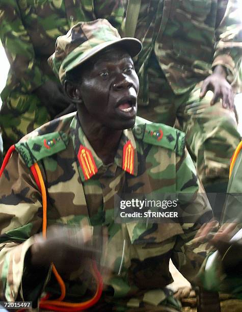 Vincent Otti, number two in the Lord's Resistance Army , addresses journalists at Ri-Kwangba September 2006, on southern Sudan's border with the...