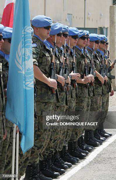 Polish UNIFIL soldiers receive Belgian Defence Minister Andre Flahaut during his visit at the United Nations Interim Force in Lebanon camp in Tibnin...