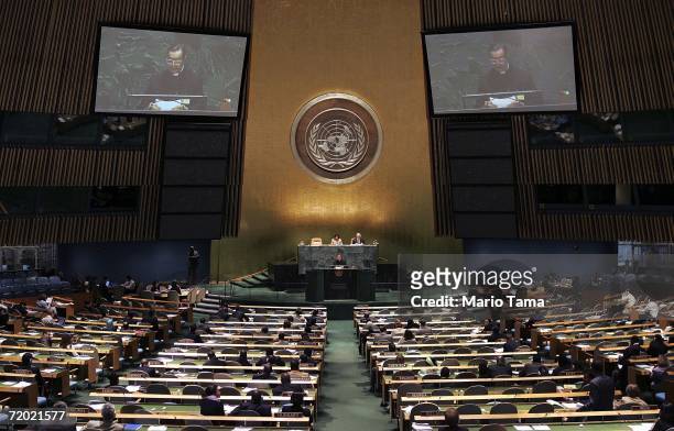 Archbishop Giovanni Lajolo of the Holy See delivers an address at the 61st session of the United Nations General Assembly at U.N. Headquarters...
