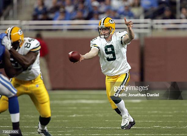 Jon Ryan of the Green Bay Packers punts the ball during the game against the Detroit Lions on September 24, 2006 at Ford Field in Detroit, Michigan.