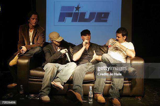 Richard Abs Breen, Ritchie Neville, Jason Brown, Scott Robinson of British boyband 5ive as they announce their reforming, at the Carling Academy,...