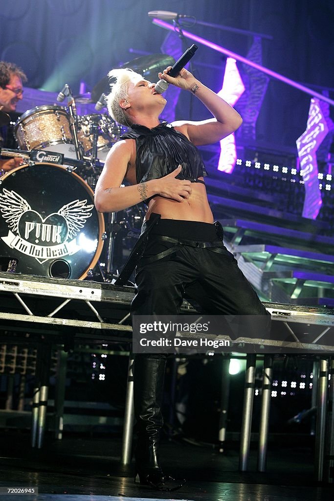 Pink 2004 Pink performs on stage at the first concert of her 'I'm Not Dead ...